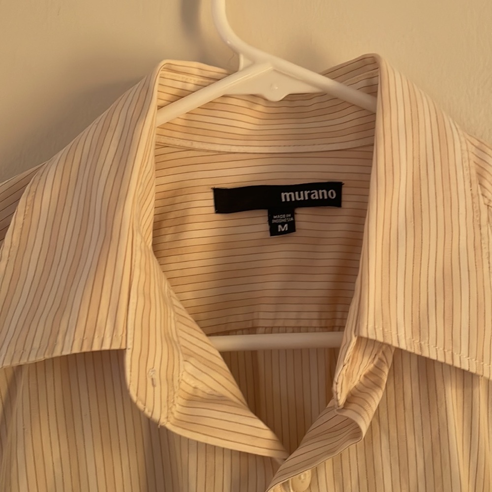 Cream and Tan Striped Dress Shirt - Picture 2 of 3